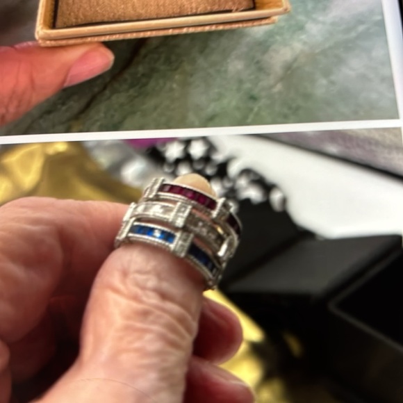 Ladies 3 stackable czs from QVC, red, white,blue czs, like new - Picture 4 of 5